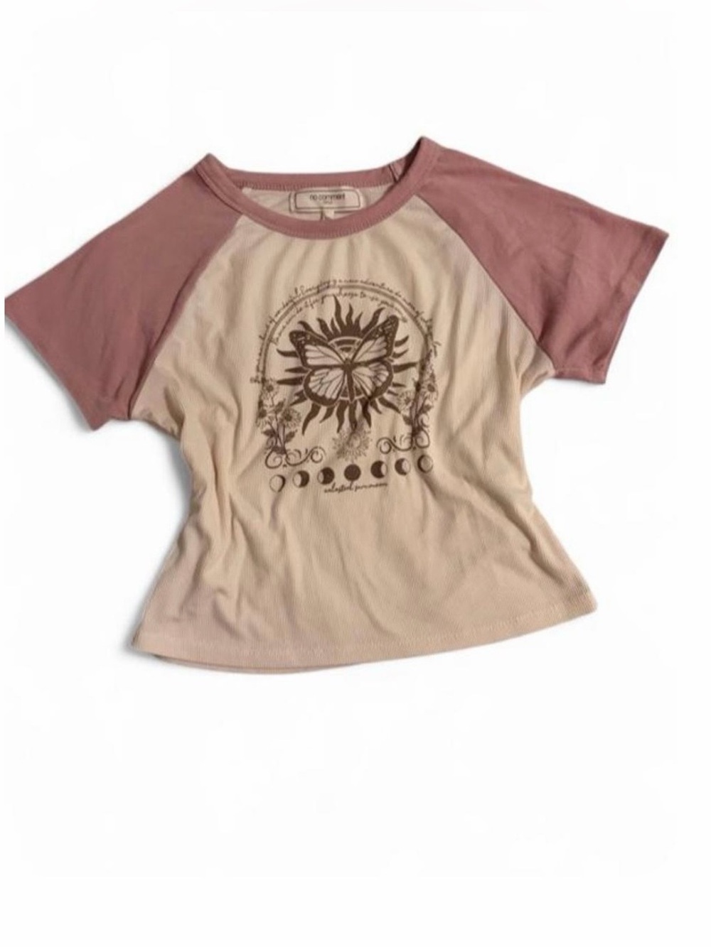 No Comment Pink Raglan Butterfly Graphic Crop Tee + FREE Squishy Cube